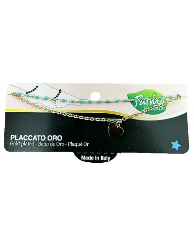 FARMA BIJOUX ΥΠΟΑΛΛΕΡΓΙΚΗ ΑΛΥΣΙΔΑ ΠΟΔΙΟΥ ΧΡΥΣΗ ΜΕ ΓΑΛΑΖΙΕΣ ΠΕΤΡΕΣ ΚΑΙ ΧΡΥΣΗ ΚΑΡΔΙΑ 23CM