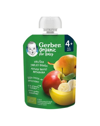 GERBER ORGANIC FOR BABY 4M+ ΦΡΟΥΤΟΠΟΥΡΕΣ ΑΧΛΑΔΙ, ΜΗΛΟ, ΜΠΑΝΑΝΑ 90G