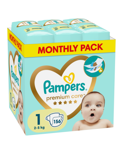 PAMPERS PREMIUM CARE No. 1 (2kg - 5kg) 156τμχ MONTHLY PACK