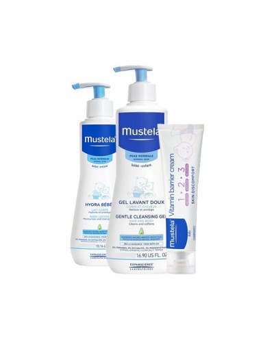 MUSTELA VITAMIN BARRIER CREAM 150ML & HYDRABEBE BODY LOTION 300ML & GENTLE CLEASING GEL 750ML