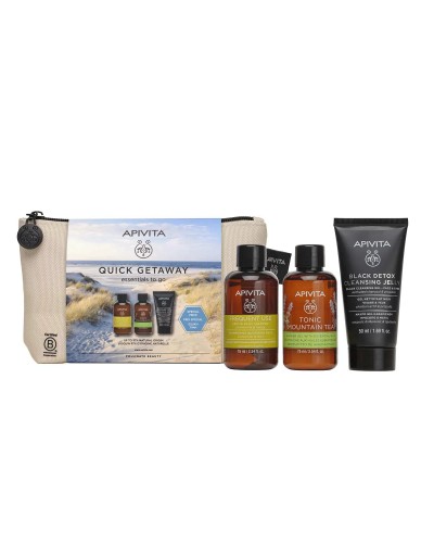 Apivita Promo Pack Quick Getaway Mini Σαμπουάν Καθημερινής Χρήσης 75ml & Mini Tonic Mountain Tea Αφρόλουτρο 75ml & Mini Μαύρο Gel Καθαρισμού για Πρόσωπο & Μάτια 50ml
