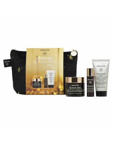 Apivita PROMO PACK Queen Bee Κρέμα Αντιγήρανσης Πλούσιας Υφής 50ml & ΔΩΡΟ Γαλάκτωμα 3 Σε 1 50ml & Ορός Αντιγήρανσης 10ml