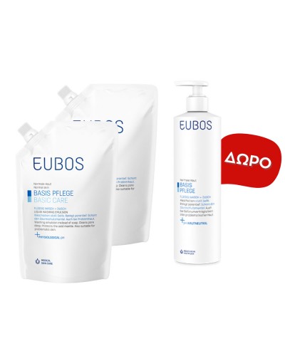 EUBOS BASIC CARE BLUE LIQUID WASHING EMULSION REFILL 2 X 400ML & ΔΩΡΟ BLUE LIQUID WASHING EMULSION 400ML