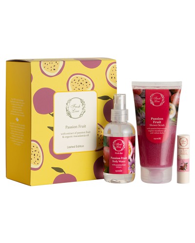 FRESH LINE PROMO PASSION FRUIT: SHOWER SCRUB 150ml + BODY WATER 150ml + POMEGRANATE LIP BALM 5,4g
