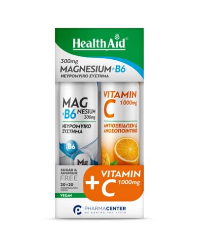 HEALTH AID PROMO MAGNESIUM 300MG+B6 20 ΑΝΑΒΡΑΖΟΝΤΑ ΔΙΣΚΙΑ & VITAMIN C 1000MG ORANGE 20 ΑΝΑΒΡΑΖΟΝΤΑ ΔΙΣΚΙΑ