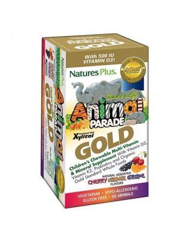 NATURES PLUS ANIMAL PARADE GOLD ASSORTED CHERRY ORANGE GRAPE 60 CHEWABLE TABS 