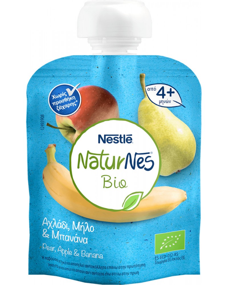 Nestle Φρουτόκρεμα NaturNes Bio 4m+ με Αχλάδι, Μήλο & Μπανάνα 90gr