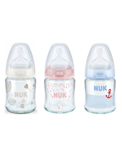 NUK ΜΠΙΜΠΕΡΟ FIRST CHOICE PLUS ΓΥΑΛΙΝΟ 120ML ΜΕ ΘΗΛΗ ΣΙΛΚΟΝΗΣ Μ 0-6Μ