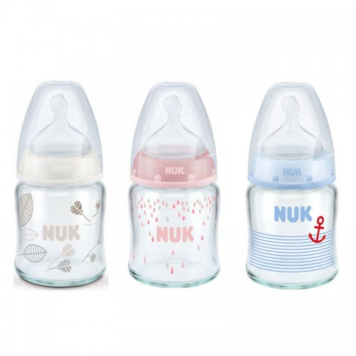 NUK ΜΠΙΜΠΕΡΟ FIRST CHOICE PLUS ΓΥΑΛΙΝΟ 120ML ΜΕ ΘΗΛΗ ΣΙΛΚΟΝΗΣ Μ 0-6Μ