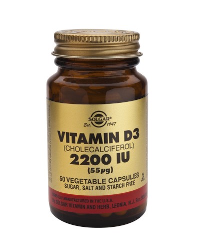 SOLGAR VITAMIN D3 (CHOLECALCIFEROL) 2200IU (55µG) 50 VEGETABLE CAPSULES