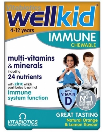 VITABIOTICS WELLKID IMMUNE 30CHEWABLE TABS ORANGE & LEMON FLAVOUR 4-12YEARS