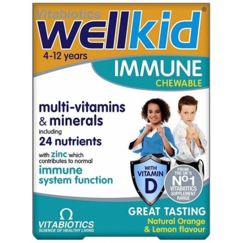 VITABIOTICS WELLKID IMMUNE 30CHEWABLE TABS ORANGE & LEMON FLAVOUR 4-12YEARS