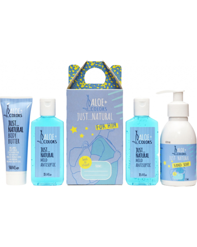ALOE+COLORS PROMO BACK TO SCHOOL FOR HIM JUST NATURAL BODY BUTTER 50ml & MILD ANTISEPTIC 2x85ml & HAND SOAP 100ml