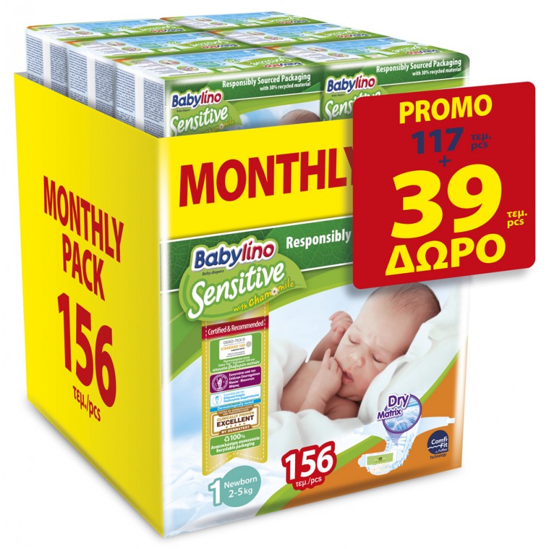 ΠΑΝΕΣ BABYLINO SENSITIVE MONTHLY PACK No1 2-5KG / (6 X 26 τεμ = 156 τεμ) TA 39 ΤΕΜ ΔΩΡΟ ΠΑΝΕΣ BABYLINO SENSITIVE MONTHLY PACK No1 2-5KG / (6 X 26 τεμ = 156 τεμ) TA 39 ΤΕΜ ΔΩΡΟ