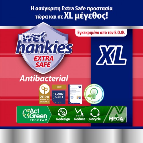 WET HANKIES EXTRA SAFE ANTIBACTERIAL WIPES 63τμχ