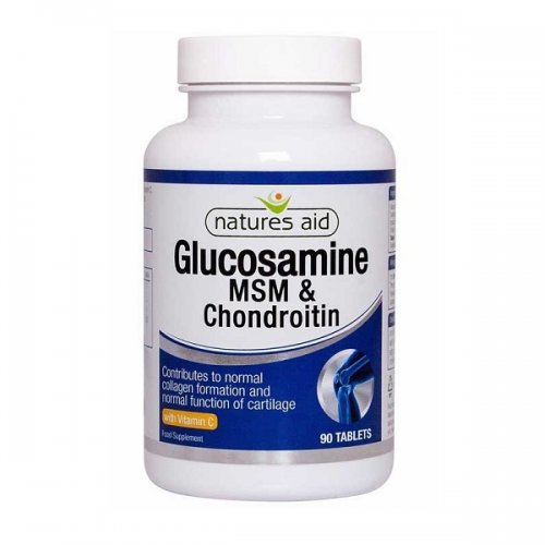 NATURES AID GLUCOSAMINE 500mg, MSM 500mg, CHONDROITIN 100mg WITH VITAMIN C 90 TABS