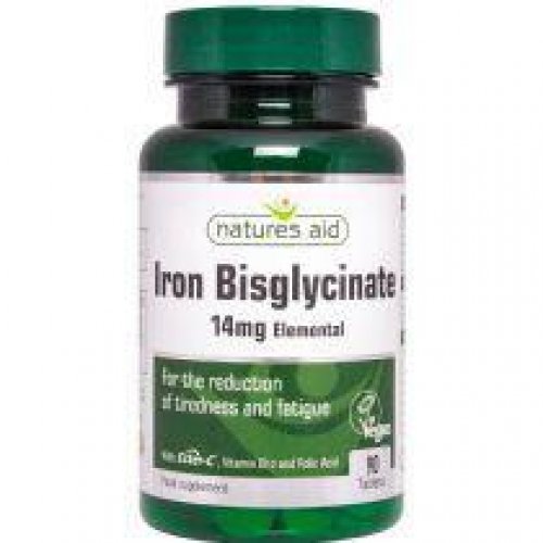 NATURES AID IRON BISGLYCINATE 14mg WITH ESTER C, VITAMIN B12, FOLIC ACID 90 TABS