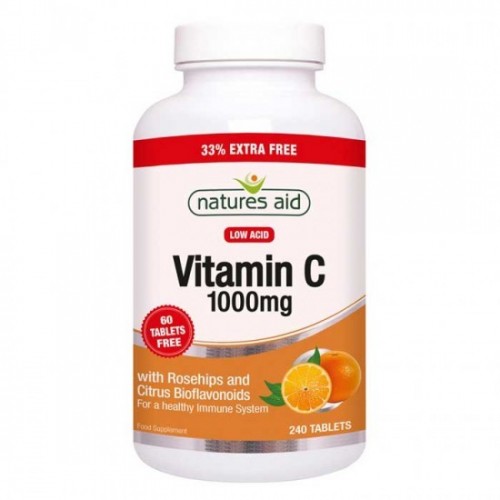 NATURES AID VITAMIN C 1000MG LOW ACID (WITH ROSEHIPS & CITRUS BIOFLAVONOIDS) 240 TABS