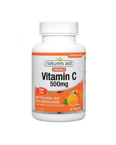 NATURES AID VITAMIN C 500mg SUGAR FREE CHEWABLE (WITH ROSEHIPS & CITRUS BIOFLAVONOIDS) 50 TABS