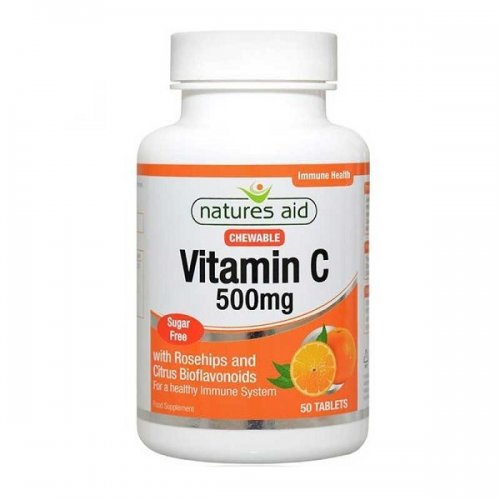 NATURES AID VITAMIN C 500mg SUGAR FREE CHEWABLE (WITH ROSEHIPS & CITRUS BIOFLAVONOIDS) 50 TABS