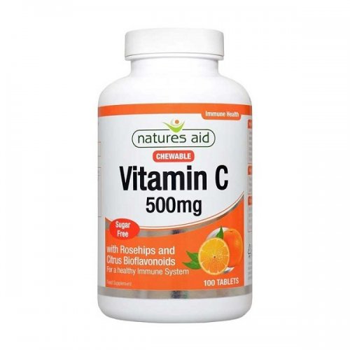 NATURES AID VITAMIN C 500mg SUGAR FREE CHEWABLE (WITH ROSEHIPS & CITRUS BIOFLAVONOIDS) 100 TABS