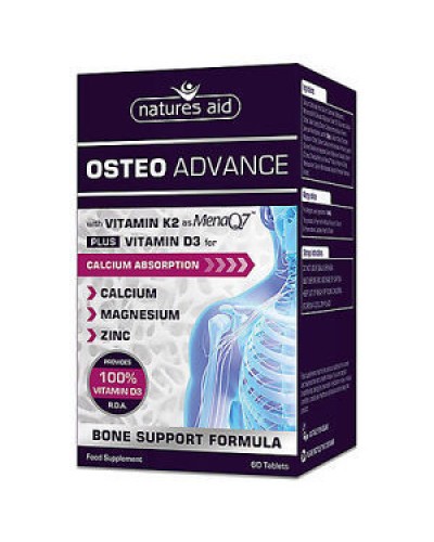 NATURES AID OSTEO ADVANCE BONE SUPPORT FORMULA WITH VIT D3, K2, CALCIUM, MAGNESIUM & ZINC 60 TABS