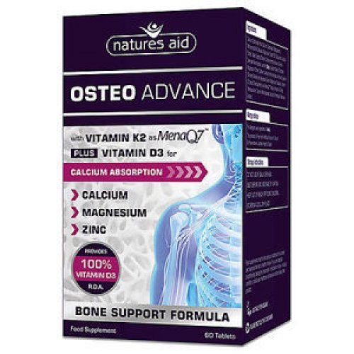 NATURES AID OSTEO ADVANCE BONE SUPPORT FORMULA WITH VIT D3, K2, CALCIUM, MAGNESIUM & ZINC 60 TABS