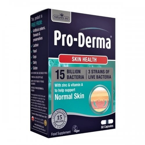 NATURES AID PRO-DERMA (15 BILLION BACTERIA) WITH CHOLINE, CHROMIUM, VITAMIN A, COPPER & ZINC 60 VCAPS