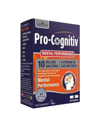 NATURES AID PRO-COGNITIV (10 BILLION BACTERA) WITH MAGNESIUM, FOLIC ACID & VITAMIN B COMPLEX 60 VCAPS
