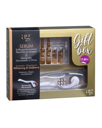 AG PHARM ΣΕΤ WHITENING SERUM & GOJIBERRY SERUM & DERMA ROLLER 0.25mm ΓΙΑ ΔΥΣΧΡΩΜΙΕΣ ΚΑΙ ΦΩΤΟΓΗΡΑΝΣΗ