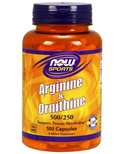 NOW SPORTS ARGININE & ORNITHINE 500/250 MG, 100 CAPS