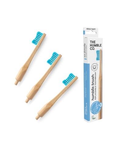 THE HUMBLE CO. HUMBLE BRUSH ΟΔΟΝΤΟΒΟΥΡΤΣΑ ΕΝΗΛΙΚΩΝ BAMBOO SOFT ΜΠΛΕ & 3 ΚΕΦΑΛΕΣ ΑΝΤΙΚΑΤΑΣΤΑΣΗΣ