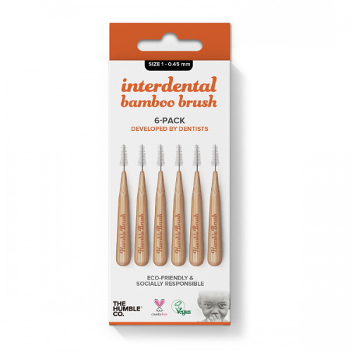 THE HUMBLE CO. BAMBOO INTERDENTAL BRUSH 6 PACK ORANGE ΜΕΣΟΔΟΝΤΙΑ ΒΟΥΡΤΣΑΚΙΑ SIZE 1 (0.45MM) 6 ΒΟΥΡΤΣΑΚΙΑ