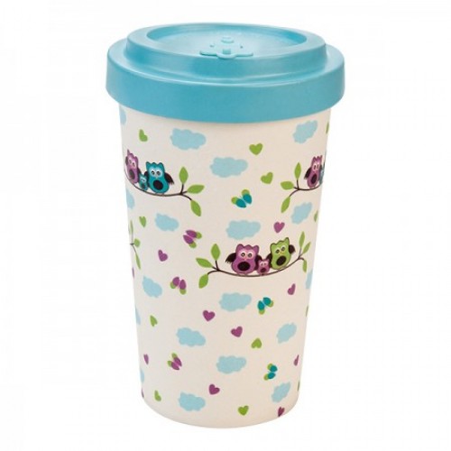 WELL BAMBOO CUP 500ml OWLS BLUE